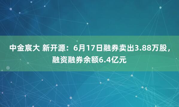 中金宸大 新开源：6月17日融券卖出3.88万股，融资融券余额6.4亿元